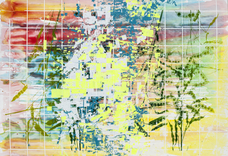 Field Notes, August 2016, Pigment dispersion, silkscreen on canvas, 55" x 80"