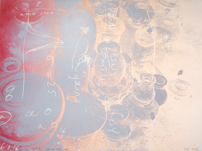 Neolithic 2001 #169.  spray enamel, silk screen on paper.  38 x 50 inches, 97 x 127 cm.