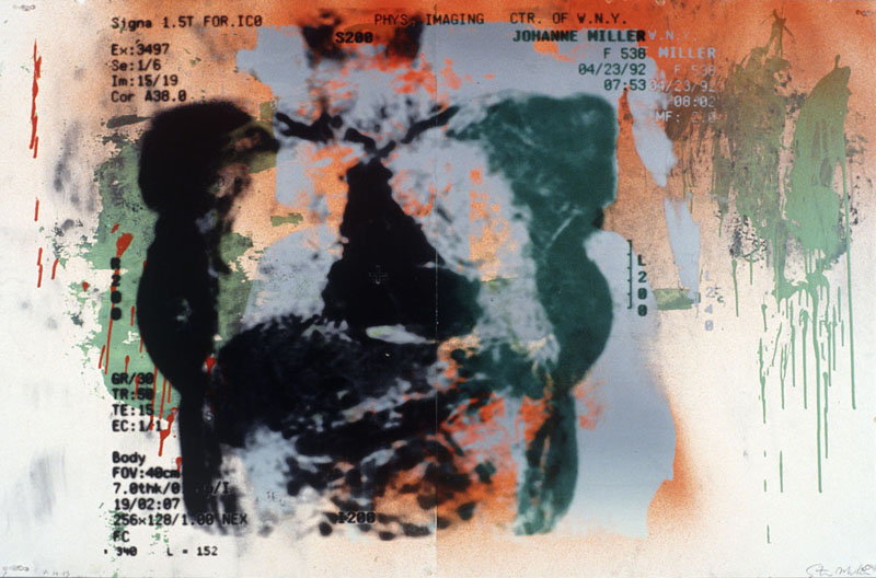 Johanne Miller, July 14 1993. spray enamel, silk-screen on paper . 40 x 60 inches, 102 x 153 cm.