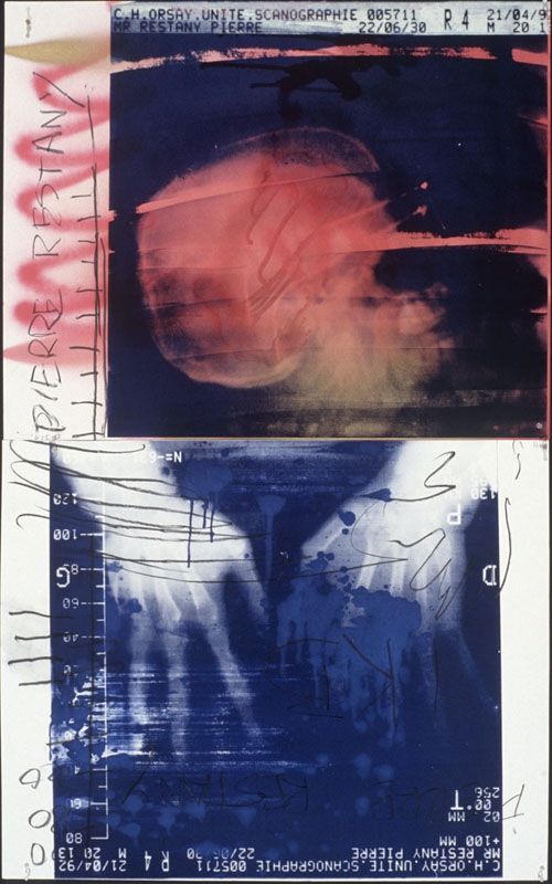 Pierre Restany, June 15 1993. pencil, spray enamel, silk-screen on paper. 64.5 x 40 inches, 164 x 102 cm.