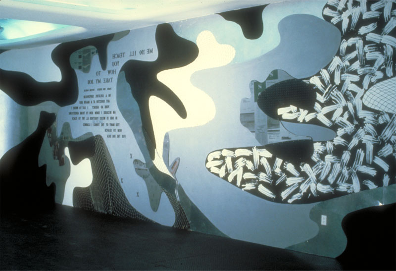 Network at White Columns, 1981. mixed media and camouflage environment with an active commodities trading screen