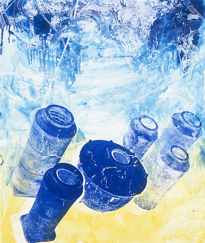 Crystal Blue, 2001. pigment dispersion and. silk-screen on canvas. 45 x 38 inches, 115 x107 cm. collection Johanne  C. Miller, Chapel Hill, NC. 