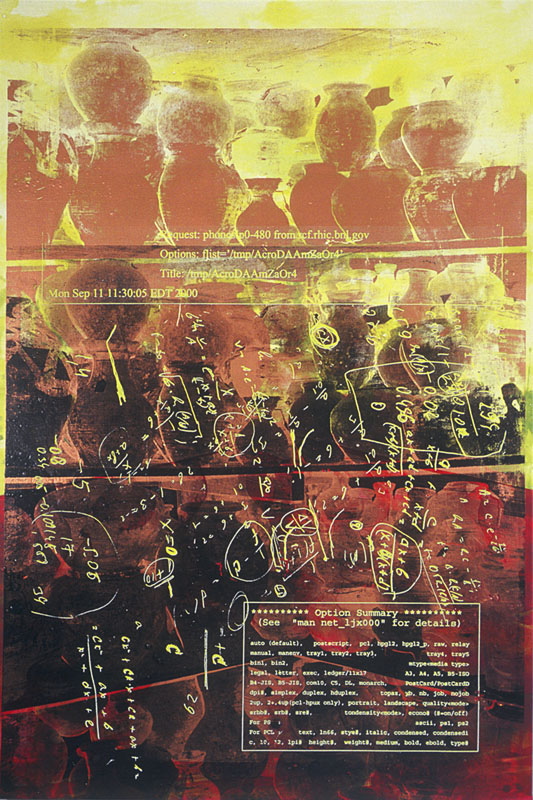 Warm Neutrinos, 2001. pigment dispersion and. silk-screen on canvas. 66 x 46 inches, 168x117 cm. collection Nora Volkow, Washington, DC. 