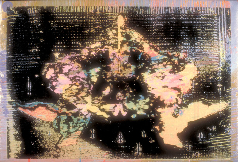 Narcosynthesis, 1986. oil and silk-screen on canvas. 21 x 32 inches, 54 x 81 cm. collection of the artist.
