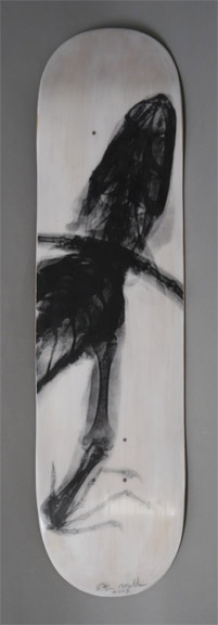 Skateboard: 004 BIack Iguana on White, 2015 silkscreen on skateboard, 8 x 31 1/2 inches